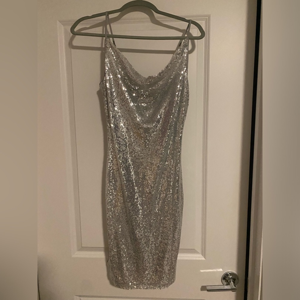 Vero Moda Silver Sequin Slip Dress